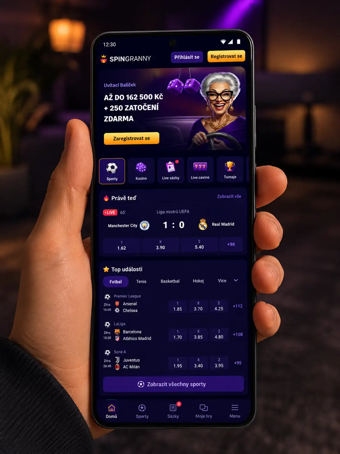 Rozhraní mobilní aplikace Spingranny na Android zařízení